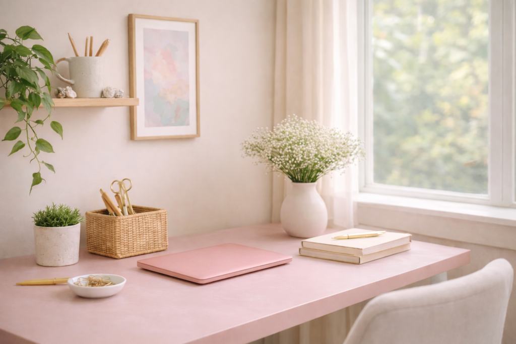 soft and serene workplace corner